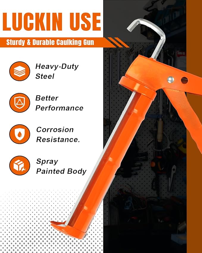 Holothurian Caulking Gun, Caulk Gun No Drip,Sealant Finishing Tool Grout Scraper for Kitchen Bathroom Window Sink Joint, 1/10 Gallon Cartridge, 10:1 Thrust Ratio, Orange