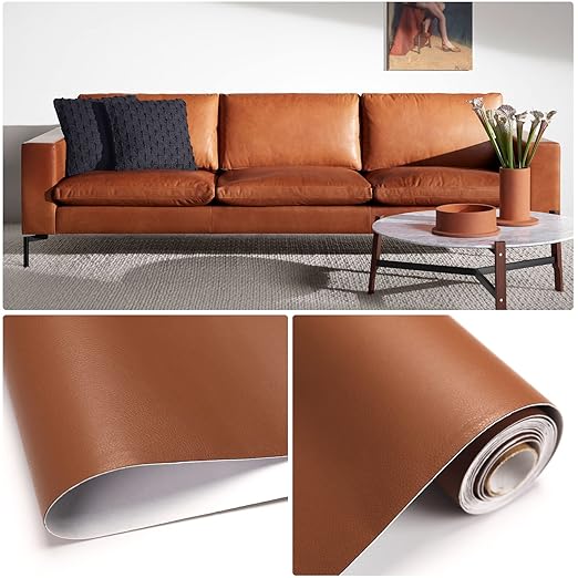 BSZHTECH Leather Repair Tape Self-Adhesive Leather Repair Patch for Couch Furniture Sofas Car Seats Advanced PU Vinyl Leather Repair Kit (RBrown, 17X79 inch)