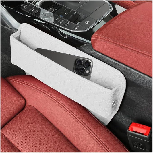 Car Seat Gap Filler Organizer, Leather Console Side Gap Filler Storage Box for Storing Phones Keys, No-Drop Automotive Seat Crevice Blocker Organizer, Universal for Truck SUV Sedan (White)