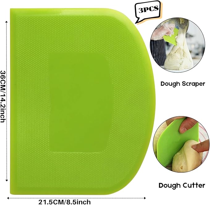 SURDOCA Dough Scraper Bench Scraper - 3P 14.2x8.5" Plastic Flexible Bowl Scraper, Sharp Edge & Angles Cake Scraper. Non-Slip Bakeware Decorating Tools Sculpting & Modeling Tools - Blue+White+Pink