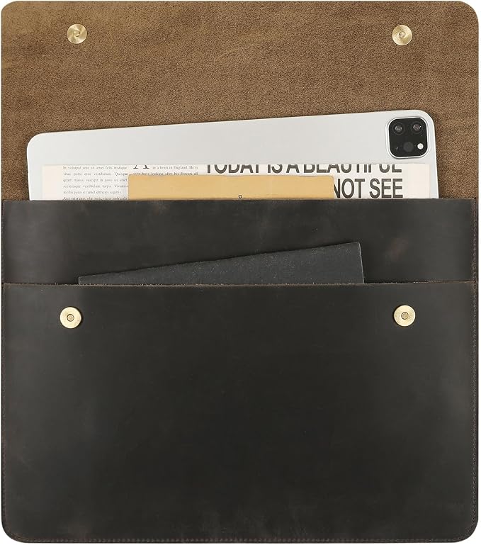 Leather Tablet Sleeve - 12.9/13 Inch iPad Pro Sleeve, Document Holder Folio File Holder, Genuine Leather iPad Case for Protection and Style-Grey