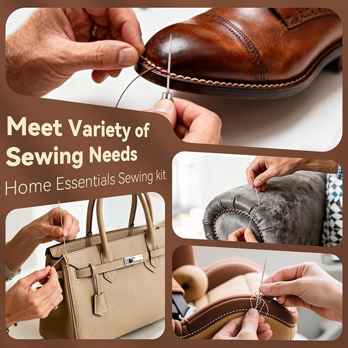 Coquimbo Leather Sewing Kit: 43pcs Needle and Thread Kit with Sewing Awl, Upholstery Repair Kit, Heavy Duty Sewing Tools for Car Seat, Bag, Shoes,Sofa, Tent, Carpet, Craft DIY