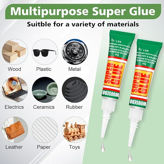 WOUSEDO 36 X 3g Super Glue Clear, Strong Adhesive,Super Glue Fast Drying Cyanoacrylate Glue for Wood,Rubber,Leather, Plastic, Metal, Rhinestone Jewelry, DIY Crafts and More