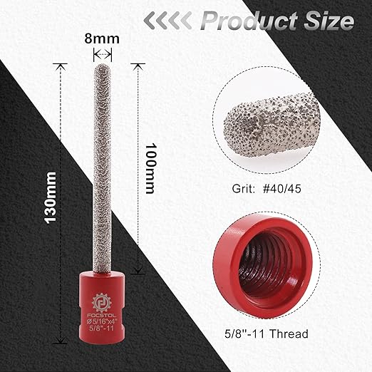 FOCSTOL Diamond Mortar Raking Bit - 5/16''x4''(8x100mm) Diamond Mortar Router for Mortar Raking Tuck Pointing Masonry Stone Brick Removal 5/8''-11 Thread