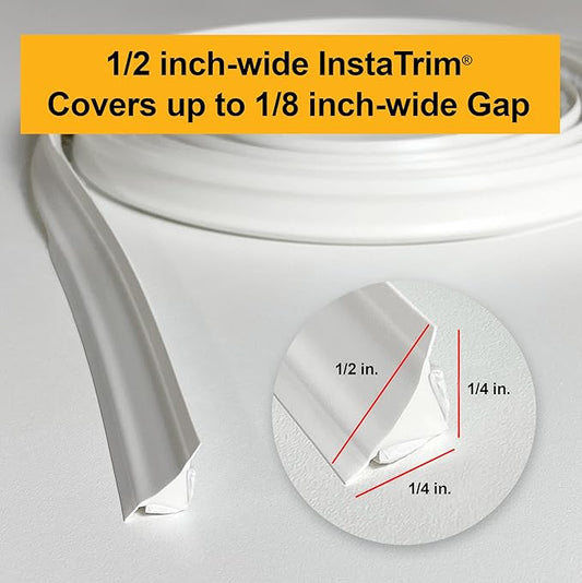 Instatrim Flexible Self-Adhesive Trim Bundle with Applicator & Corners - Caulking Kit with 50ft Black 1/2" Wide Caulk Strip, Applicator Tool, & 6 Corners - InstaTrim The Original Flexible Trim