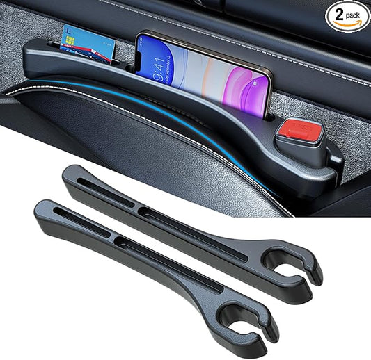 LEIWOOR 2 Pcs Car Seat Gap Filler，PU Leather Fill The Gap Between Seat and Center Console，Universal Fit Organizer for Car SUV Truck