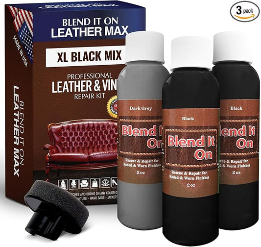 Blend It On Extra Large Black Mix Leather and Vinyl Repair Kit - Now with 6 Ounces for Furniture, Jacket, Sofa, Car Seat, Boots, Easy to Match Colors, Restore Any Material No Mixing Chart Needed