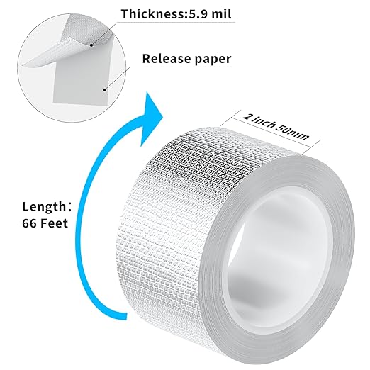 Fiberglass Aluminum Foil Tape 2 Inch x 66 Feet (5.9mil) – Heavy Duty HVAC Metal Tape,High Temp Waterproof Insulation Adhesive for Ductwork, Furnace, Dryer Vent, AC, Pipe Sealing & Repair