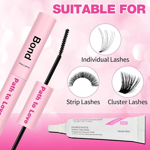 Professional Lash Cluster Glue Kit – 150H Strong Hold Bond & Seal Waterproof Eyelash Glue,Long-Lasting Adhesive for DIY Cluster Lashes,Home Use,Beginners & Pros (Black,3-Pack 2x5ml+5ml+0.24oz)