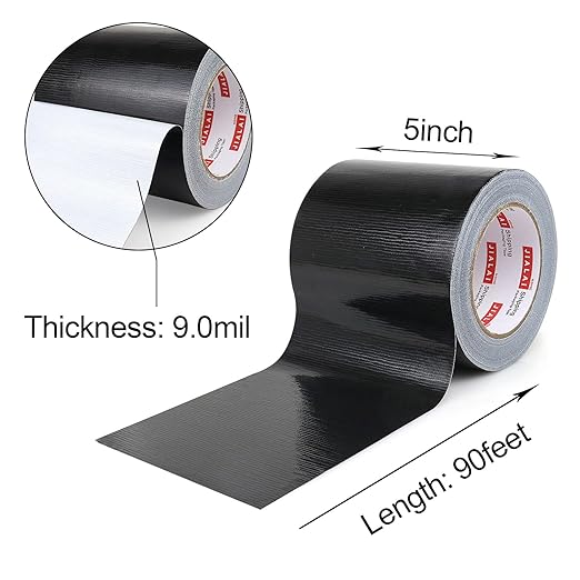 Wide Duct Tape, Industrial Grade 30Yards (90 ft) Wide Tape 5'' Duct, 9 Mil Heavy-Duty, Waterproof, Strong, Flexible, No Residue, for Crafts & Home Improvement (Black, 5'' x 90ft)
