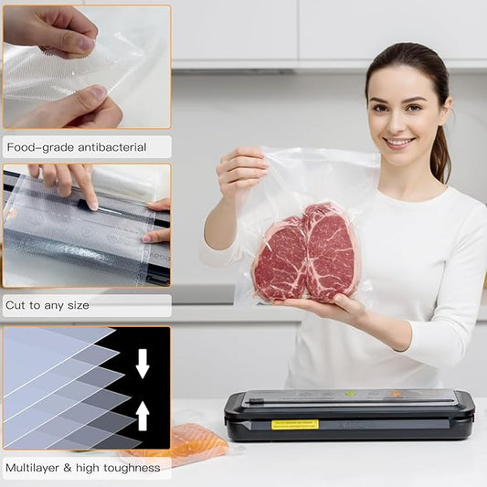 MegaWise Vacuum Sealer Machine Bags, 6 inch wide and 19.6 Feet Long for Megawise & other brand vacuum Perfect for Meal Prep and Sous Vide Cooking (8"x21.6")