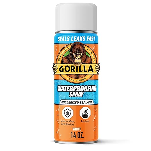 Gorilla Waterproofing Spray White, Flexible Rubberized Sealant Coating, Paintable UV Resistant, Seals Water Air Moisture, 16 oz (Pack of 1), for Roofs Gutters Skylights RVs Windows & More