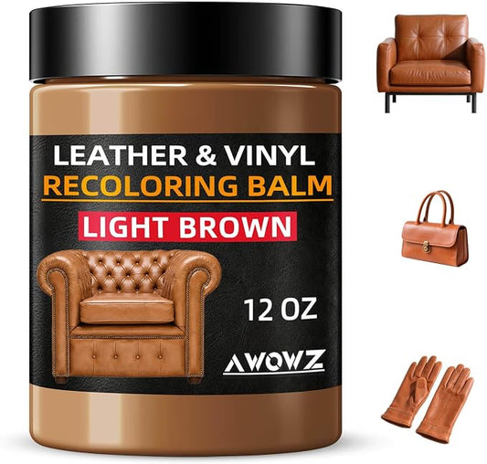 Leather Recoloring Balm, Leather Couch Repair Kit, Leather Restorer for Couches, Leather Scratch Repair, Leather Recoloring Balm for Faded & Scratched Leather Couches (Light Brown (Tan), 12 OZ)