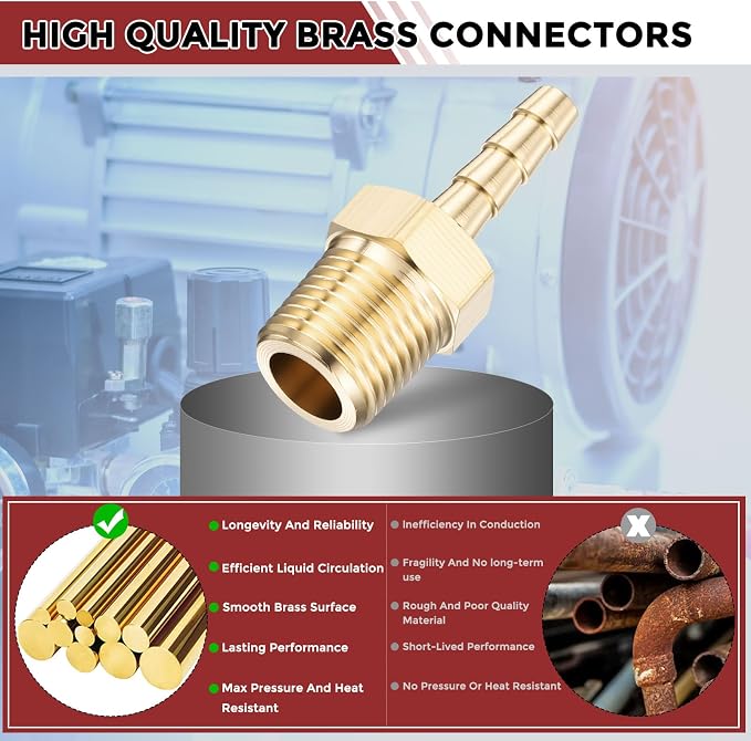 Pack of 4 Brass Hose Barb Fittings Adapter Connector 5/32" Hose Barb to 1/8" NPT Male Fittings for Home Machines, Massage Bathtubs, and Irrigation Systems