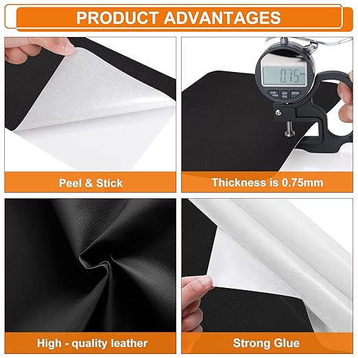 Cahomo Self-Adhesive Leather Repair Patches Tape for Couches - 8x11 inch, Vinyl & Leather Repair Kit for Furniture, Car Seats, Handbags, Jackets - Black