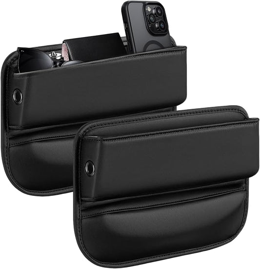 2 PCS Car Seat Gap Filler Organizer, Premium Leather Car Seat Gap Organizer Holder Women & Men with Card Slots, Cars Essentials for SUV, Truck, Phones, Cards, Keys (Black)