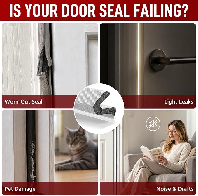 40FT Kerf V‑Shaped Weather Stripping Door Seal, Press‑in Seal for Pre‑Cut Slot Doors, Not Self‑Adhesive, Soundproof Draft Blocker for Exterior Front Doors, Fits Large Gaps, Easy DIY Install (White)