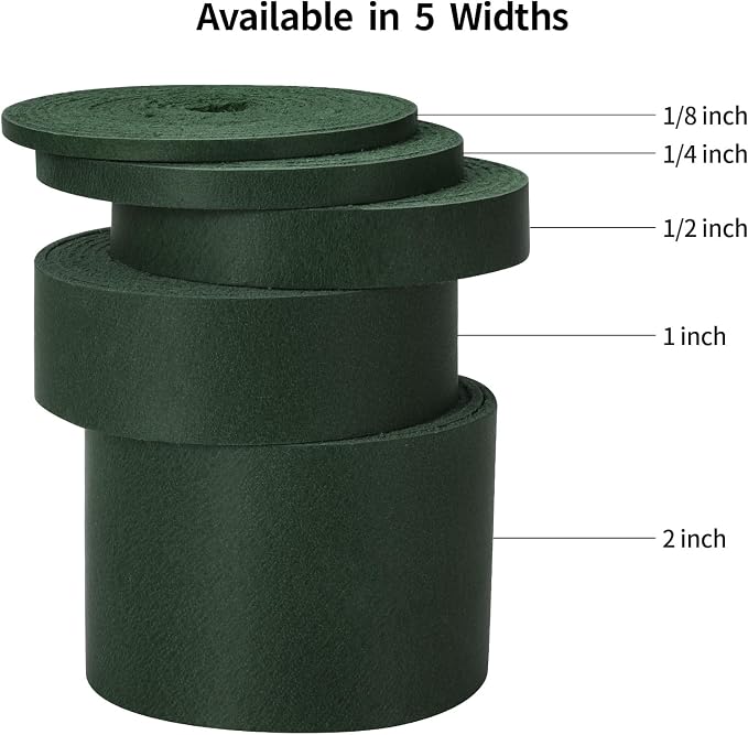 Ringsun 1/8 Inch Wide Flat Leather Strips for Crafts, Shoe Laces Boot Laces Full Grain Leather Straps Cord String for Crafts, Tooling (2mm Thick 72.5 Inches Long Green)