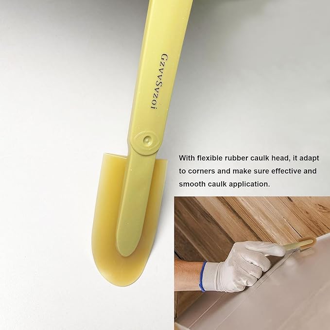 Extended Reach Grout Caulking Tool, 4pcs Rubber Caulk Finishing Tool with Ergonomic Grip for Bathroom, Kitchen Tile Gaps and Hard-to-Reach Areas