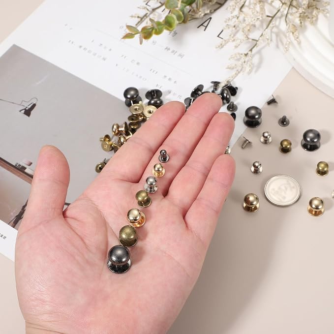 PATIKIL 4 mm Leather Rivets, 20 Sets Ball Head Stud Screw Back Round Head Button Chicago Screw Nipple Stud Rivet for Leather DIY Craft Handbag Belt Repairs, Gold Tone
