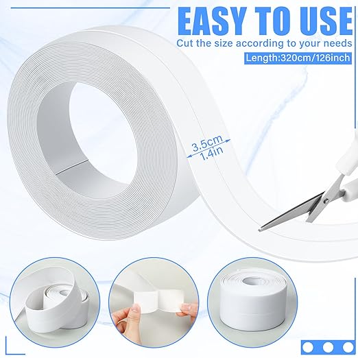 Frienda White Caulk Tape 10.5' x 1.5'' Waterproof Self Adhesive Caulk Strip Bathtub Sealant Tape Sealing Strip Oil Proof Bathroom Sealant for Kitchen Floor Wall Edge Protector(PE)