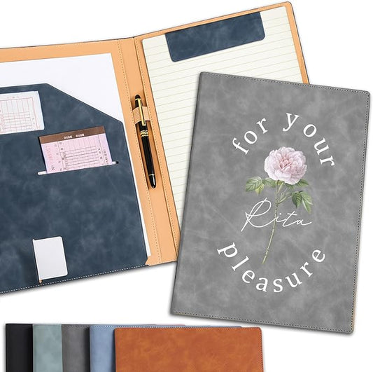 Personalized Padfolio with Engraved Text/Name Customized Leather Portfolio for Schools Conferences Corporate Offices