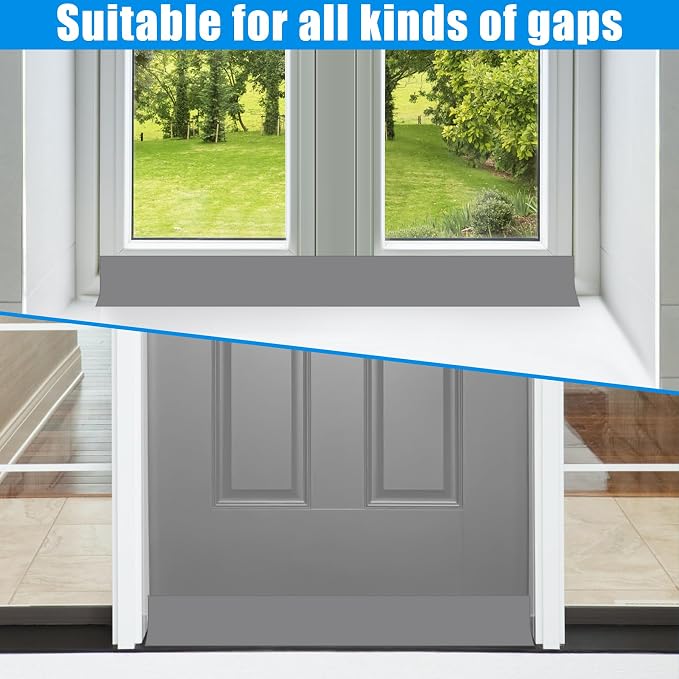 Draft Seal Tape for Doors and Windows 1 in x 40 Ft Silicone Weather Stripping Extra Thick 2mm Door Seal Strip with Strong Adhesive Draft Insulation Stopper Side Seal - Gray