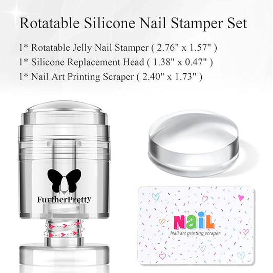 Rotatable Silicone Nail Stamper Set, Adjustable Image Size Nail Stamps, French Nail Stamping Tools with Scraper, Nail Art Accessories for DIY Manicures, Sello de Silicona para Uñas