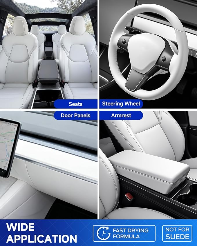 for Tesla Steering Wheel Repair Kit - 8PCS Leather & Vinyl Scratch Restorer for Model 3/Y/S/X, Leather Restoration Kit DIY Fix for Tears, Scuffs, Worn Spots & Color Fading (White)