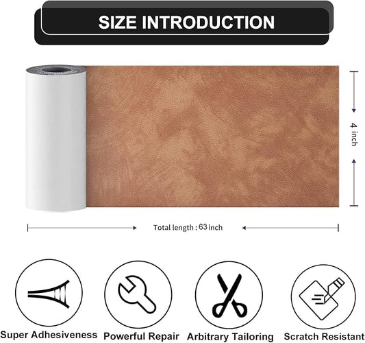 YAFLC Leather Repair Patch for Furniture, 4" x 63" Self Adhesive Leather Repair Kit Vinyl Repair Tape for Car Seat Sofa Jackets Couches Chair Retro Camel