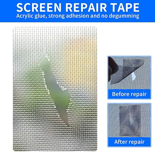 Fiberglass Window Repair Tape 4in X 15FT, Waterproof Screen Repair Kit for Mesh Screens, Instantly Covers Holes and Tears (Gray)