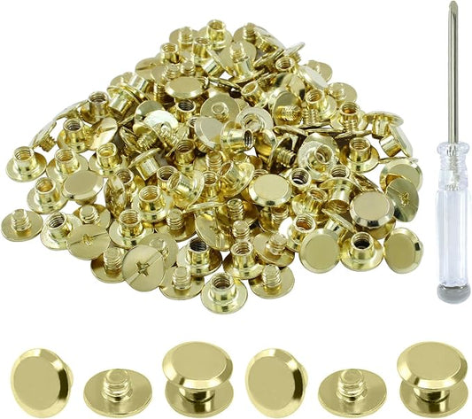 60 Sets Gold Chicago Screws, M5*4mm Leather Rivets Screw Rivets Buttons DIY Leather Trim Craft Bookbinding for Decorate Repair Belt Bag Shoes Purse