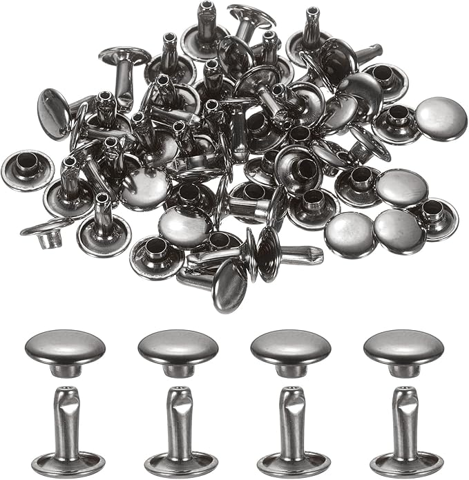 uxcell 120Set Leather Rivets, 9mm Double Cap Rivet Tubular Metal Studs Repairs Decoration Craft Accessories for Repair Decorate Leather Craft Belt Bag Shoes Purse Belts, Metallic Black