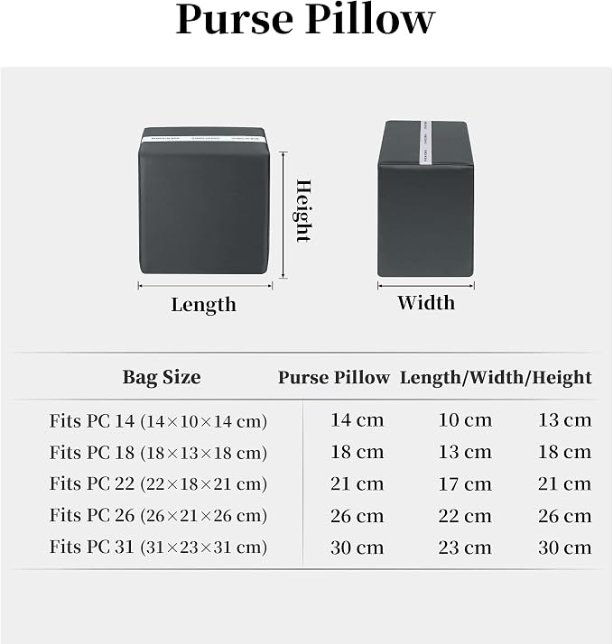 Purse Pillow Insert to Keep Shape - Lightweight Memory Foam Insert with Satin Cover for Home Storage & Travel, Multicolor Options, Fits for Picotin 18(Gris meyer, PC18)