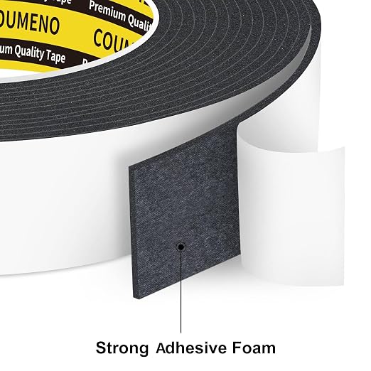 Single Sided Strong Self-Adhesive Foam Tape Strips 2 Pack 2inX16.4FT, Black Weather Stripping for Door/Window Seal, Gap Insulation, DIY Homeowners Easy Install (0.12in Thickness)