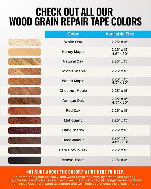 MATCH 'N PATCH Wood Grain Repair Tape - Natural Oak, 2.25 in x 15 ft (1-Pack) – Wood Grain Colored Duct Tape for Mirror Frame, Trim, Borders, Floor and Other Furniture, Scratch Repair Kit