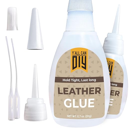 Y'allCanDiy Super Glue for Leather 2 Pk x .7 Oz. (20g)- Leather Glue - Adhesive for Purses, Sofas and Furniture. Heavy Duty Waterproof Cyanoacrylate Based Adhesive for Leathercraft, Upholstery