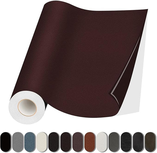 Leather Repair Patch, 17X158 Inch Self Adhesive Leather Repair, Large Vinyl Patch Tape for Couches, Furniture, Car Seats, Cabinets, Wall, Handbags （Dark Brown, 17X158 Inch）