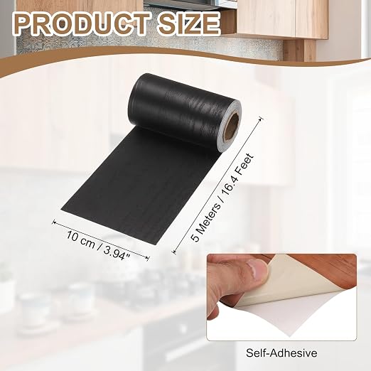 uxcell Wood Tape, 4 Inch x 16ft Self-Adhesive Wood Grain Repair Tape Patch with Plastic Scraper for Baseboards, Doors, Windows, Floor Repair and Furniture Renovation, Black