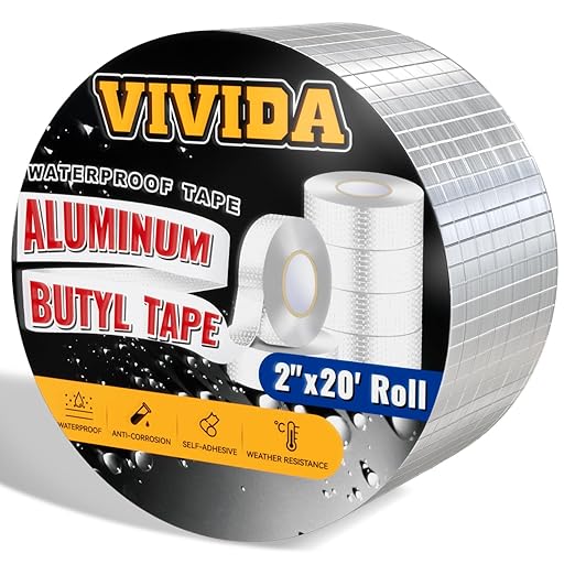 VIVIDA Aluminum Butyl Tape 2" × 20', Waterproof Aluminum Foil Butyl Sealing Tape for Outdoor Use, Corrosion Resistant, Repair for Metal Roof, RV, Windows, 1 Roll