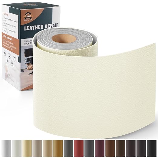 Leather Repair Kit for Furniture 4"x 63" Leather Tape Repair Patch Self Adhesive Sofa Vinyl Repair Patch Kit for Car Seat,Couch,Boat Seat,Chair - Ivory White