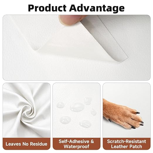 Leather Repair Tape, Heavy Duty Vinyl Repair Patch, Waterproof Self Adhesive Leather Repair Kit for Fixing Holes & Scratches on Couch, Car Seat, Furniture (White, 3.15 x 59in)