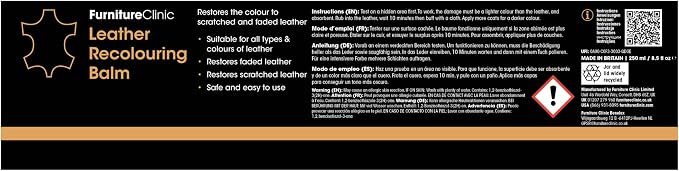 Furniture Clinic Leather Complete Restoration Kit | with Leather Recoloring Balm, Cleaner, 2-in-1 Protection Cream & Conditioner, Sponge, and Cloth | Repair Kit for Furniture (White)