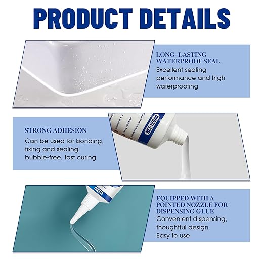 Bathtub Caulk, Clear Silicone Sealant Waterproof, Strong Adhesion High Efficiency Long-Lasting for Bathroom Glass Partitions Wash Basins Bathtubs Countertops, Transparent, 2 * 120ml