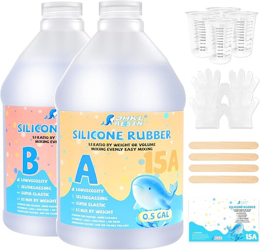 JHKL RESIN Silicone Mold Making Kit,1Gallon Platinum Liquid Silicone Rubber for Mold Maker,15A Silicone Molds,Mix Ratio 1:1 Silicone Rubber Mold Making Kit, Ideal for Casting 3D Resin Molds