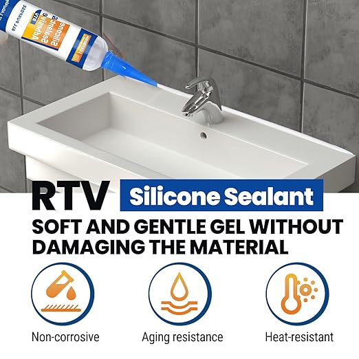 RTV Silicone Sealant Adhesive – 100% Waterproof Silicone Caulk for Automotive, Window, Bathroom, Kitchen – High Bond, Shrink & Crack Resistant – White(1.4oz/40g)