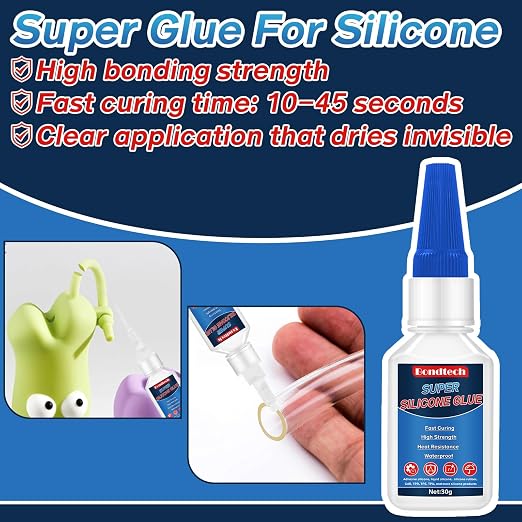 Silicone Glue 30 g, Clear Instant Glue for Rubber & Liquid Silicone, TPU, TPR, TPE and More, Waterproof, Heat-Resistant, with Anti-Clog Cap (Clear, 30 Grams * 1 Pack, Silicone Glue)