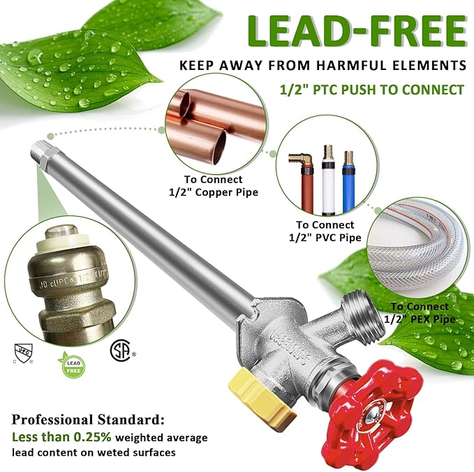 10 Inch Anti-Siphon Frost Free Sillcock Valve Multiturn 1/2 Inch NPT, 3/4 Inch Hose Bibb, Brass Body, Brass Valve, 12 Inch Length, Chrome Finish