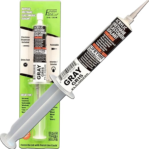 – Acrylic Urethane Elastomeric Sealant – Pre-Filled Precision Caulk Gun – Aluminum Gray – 1 oz Tube – Flexible & Durable Sealant for Trim, Baseboards, and Small Cracks