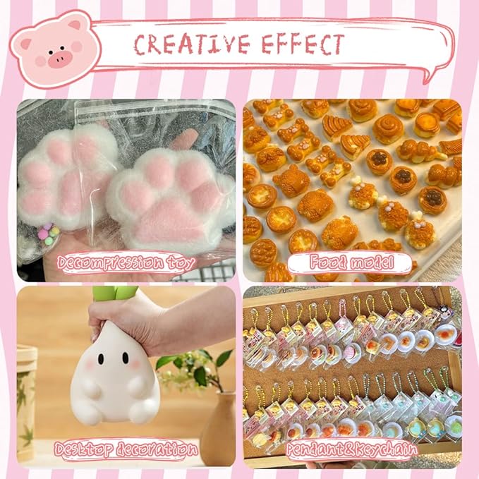 Anergoo Taba Squishes Kit 500g with Pig Bunny Silicone Mold Cookie Mold Squishy Hamster Mold 3" Paw Animal Silicone Molds for Decompression Gift
